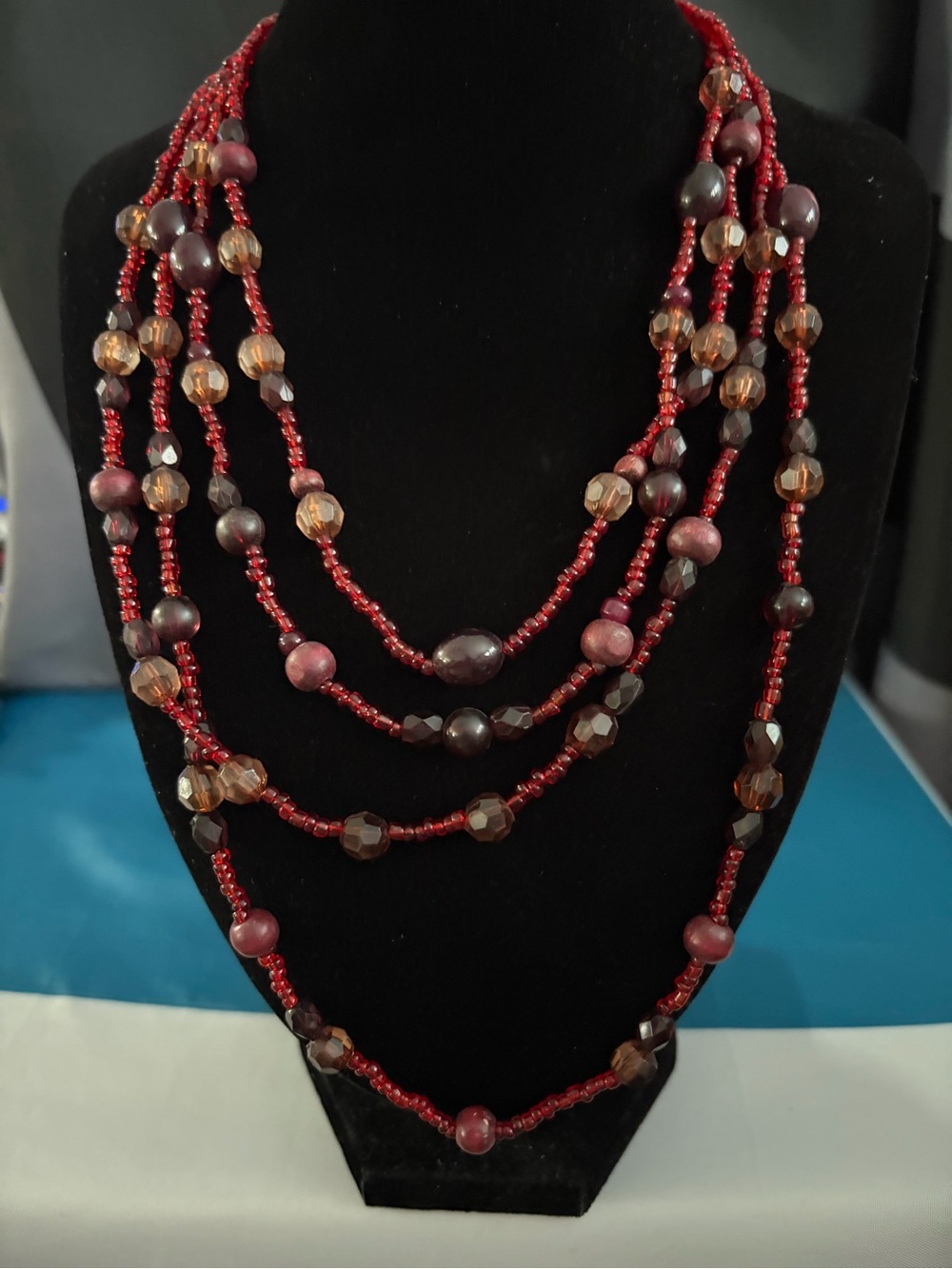 Craft Multi-Strand Red and Brown Beaded Necklace